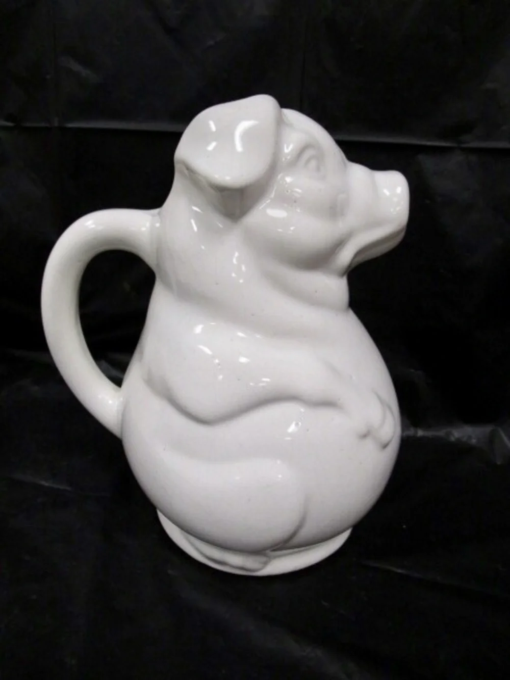 Vintage White Ceramic Pig Pitcher 10” Figural Hog Farmhouse Kitchen Jug